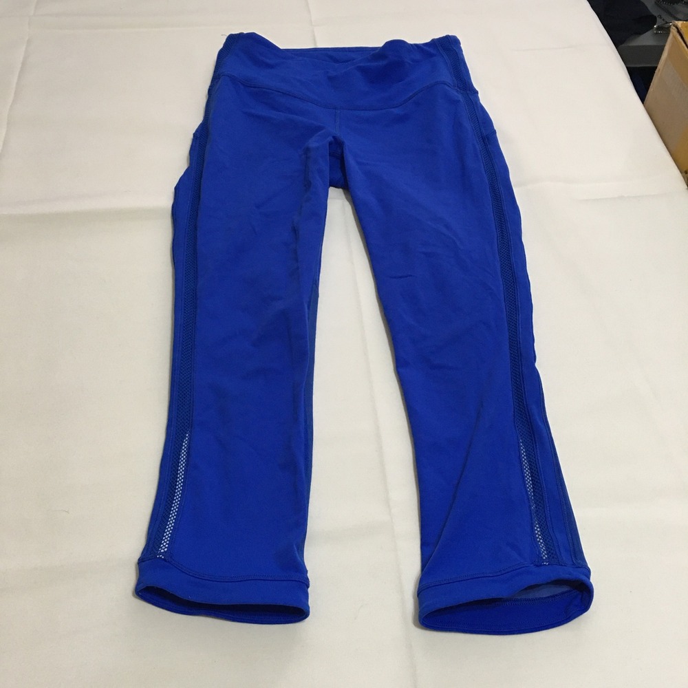 Lululemon Leggings Women 6 Blue Mesh Side Panel Cropped Mid Rise